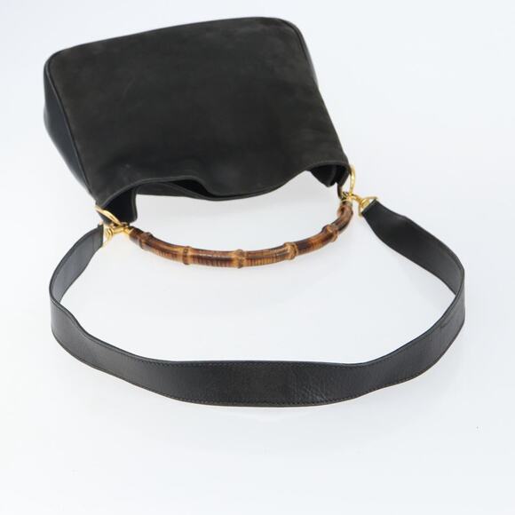 GUCCI Bamboo Hand Bag Leather Black Gold 001 2113 001 2113 - Picture 9 of 12